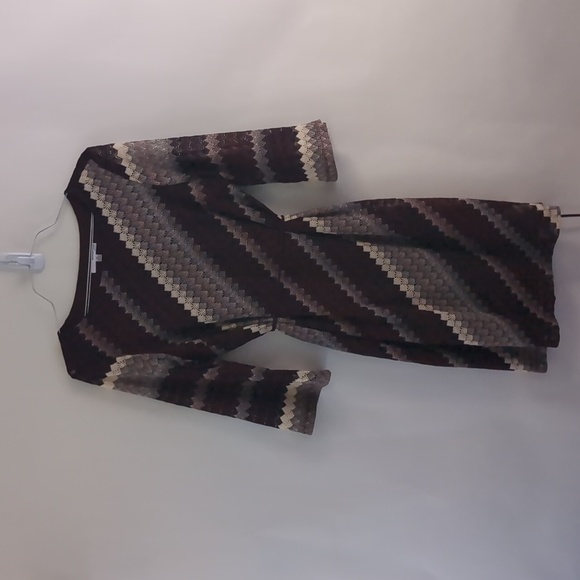 Studio One 14 Burgundy Crochet Dress 3/4 Sleeve Sheath - Picture 4 of 14